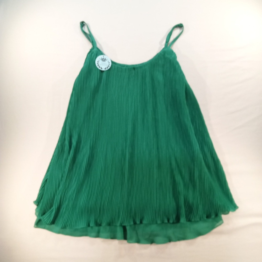 Women's Boutique‎ Green Pleated Tank Top NWT Size Large Sleeveless Flowy